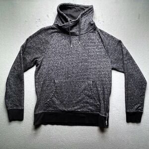 H&M Men Charcoal Funnel Neck Hoodie M‎ Textured Knit Zip Hem Pullover Sweatshirt